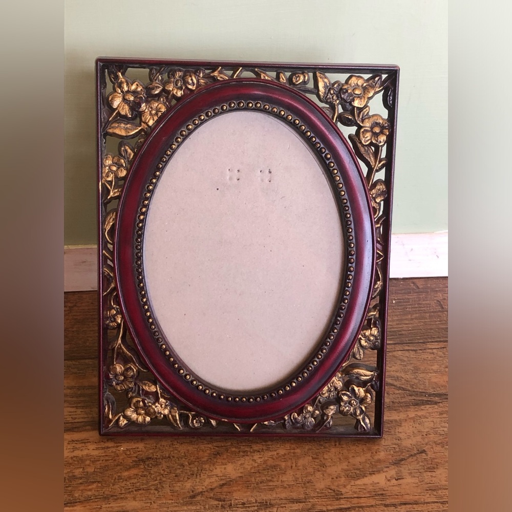 Ornate Vintage Style Picture Frame 5x7 Burgundy Gold Baroque Floral Flowers